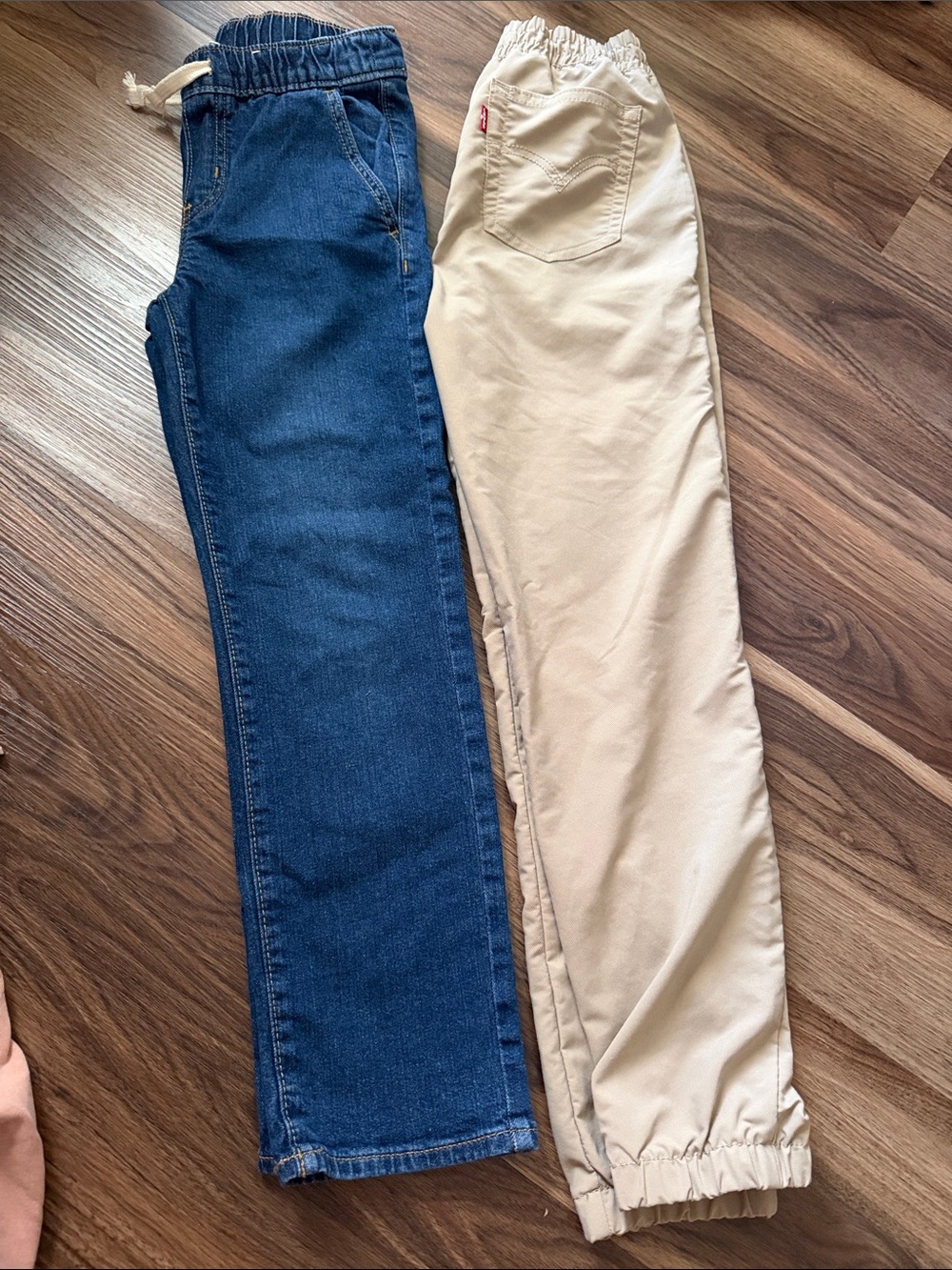 Two Boy’s Elastic-Waist Old Navy Jeans and Levi’s Jogger- Blue and Cream Size M